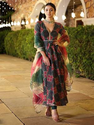 Multicolor digital print work muslin anarkali pant suit  - full stitched suit 1
