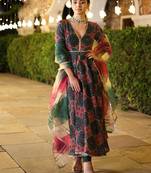 Multicolor digital print work muslin anarkali pant suit  - full stitched suit