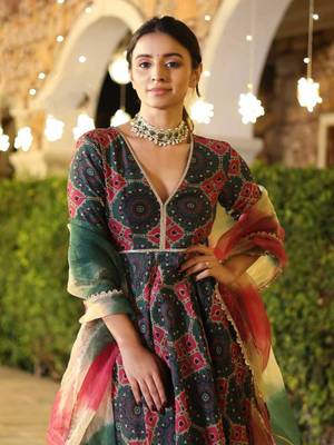 Multicolor digital print work muslin anarkali pant suit  - full stitched suit 2