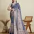 Light blue printed cotton silk saree with blouse piece