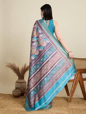 Multicolor printed cotton silk saree with blouse piece 5