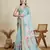 Sky blue printed cotton silk saree with blouse piece