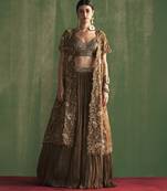 BROWN Viscose Plain lehenga With Embroidered Cape