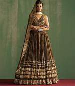 BROWN Viscose hand embroidered lehenga