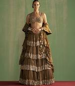 BROWN viscose embroidered lehenga