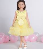 Yellow 3d floral applique solid party frock