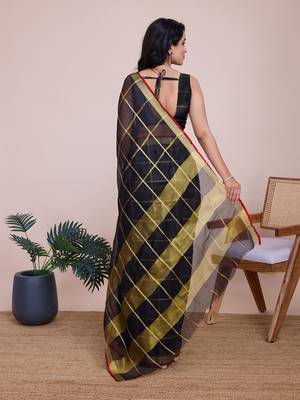 Black woven cotton silk kota saree with blouse piece 5