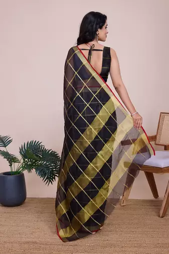 Black woven cotton silk kota saree with blouse piece