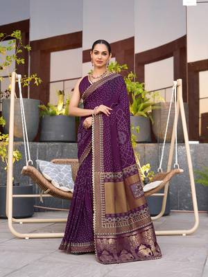 Magenta printed cotton silk saree with blouse piece 1