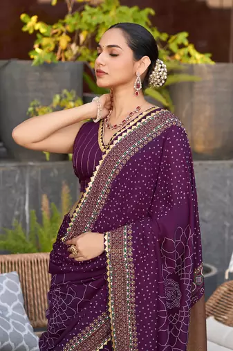 Magenta printed cotton silk saree with blouse piece