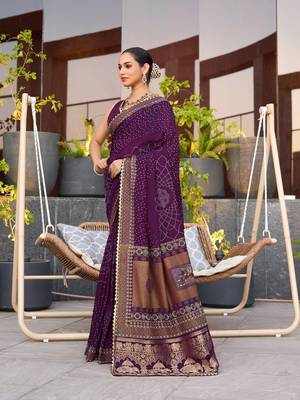 Magenta printed cotton silk saree with blouse piece 4