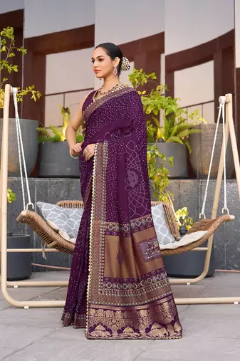 Magenta printed cotton silk saree with blouse piece