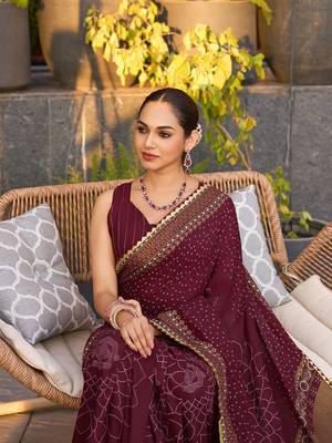 Maroon printed cotton silk saree with blouse piece 2