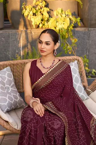 Maroon printed cotton silk saree with blouse piece