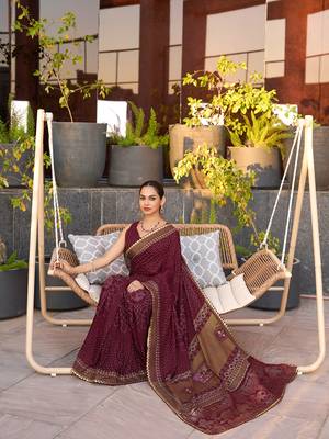 Maroon printed cotton silk saree with blouse piece 3