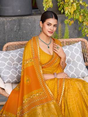 Mustard printed cotton silk saree with blouse piece 2