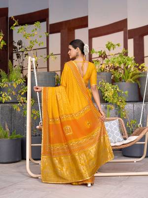 Mustard printed cotton silk saree with blouse piece 5