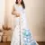 Sky blue printed cotton silk saree with blouse piece