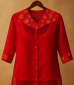 Block printed red shirt with inner