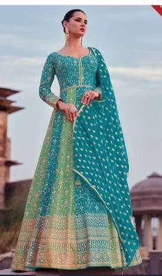 SKy Blue georgette floor length wedding gown  1