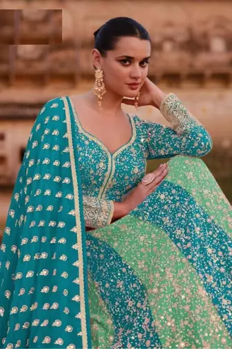 SKy Blue georgette floor length wedding gown 