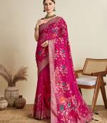 Pink printed cotton cotton saree with blouse piece