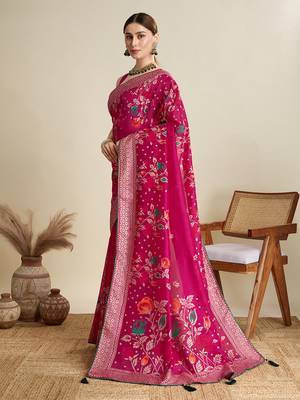 Pink printed cotton cotton saree with blouse piece 4
