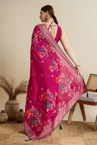 Pink printed cotton cotton saree with blouse piece