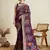 Wine printed cotton cotton saree with blouse piece