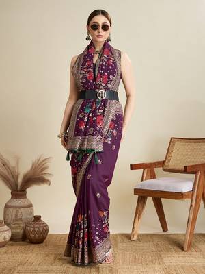 Wine printed cotton cotton saree with blouse piece 3