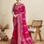 Pink printed cotton cotton saree with blouse piece