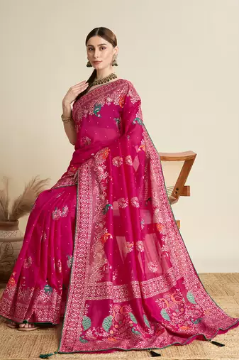 Pink printed cotton cotton saree with blouse piece