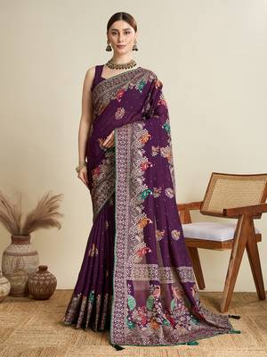 Wine printed cotton cotton saree with blouse piece 1
