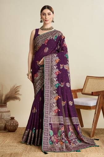 Wine printed cotton cotton saree with blouse piece
