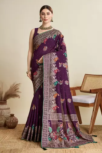 Wine printed cotton cotton saree with blouse piece