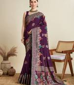 Wine printed cotton cotton saree with blouse piece