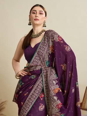 Wine printed cotton cotton saree with blouse piece 2