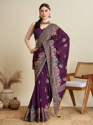 Wine printed cotton cotton saree with blouse piece 3