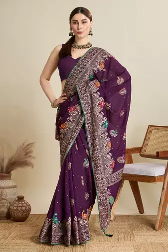 Wine printed cotton cotton saree with blouse piece