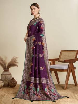 Wine printed cotton cotton saree with blouse piece 4