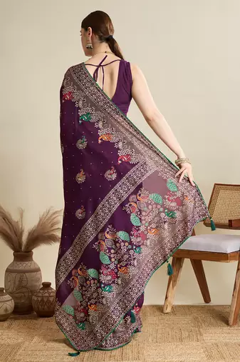Wine printed cotton cotton saree with blouse piece