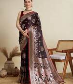Maroon woven satin saree with blouse piece