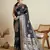 Navy blue woven satin saree with blouse piece