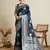 Teal woven satin saree with blouse piece