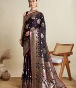 Wine woven satin saree with blouse piece