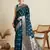 Teal woven satin saree with blouse piece