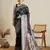 Navy blue woven satin saree with blouse piece