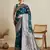 Teal woven satin saree with blouse piece