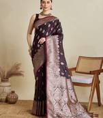 Wine woven satin saree with blouse piece