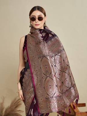 Wine woven satin saree with blouse piece 2